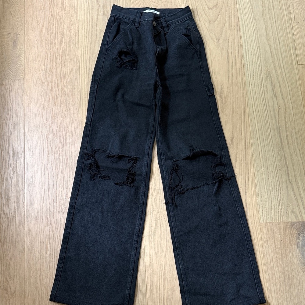 PacSun Black Distressed Straight Leg Jeans